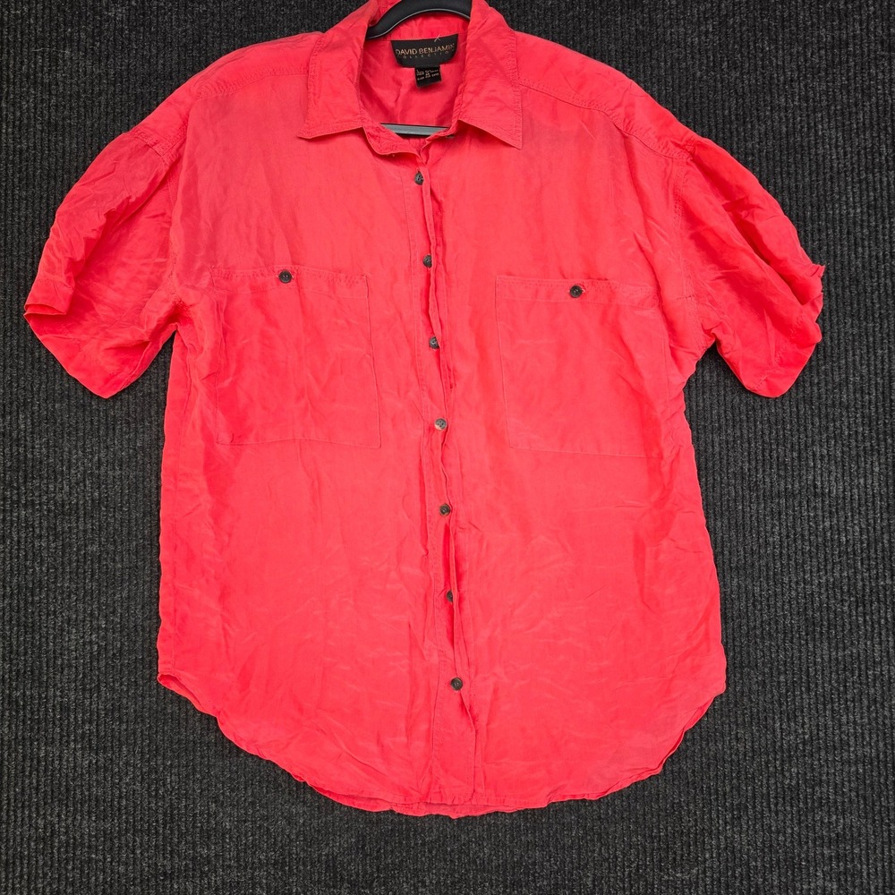 David Benjamin Collection Pink 100% Silk Short Sleeve Button Up Shirt Medium